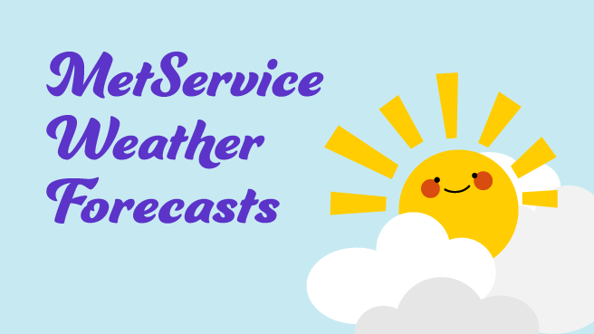 A smiling sun next to the words "MetService weather forecasts"