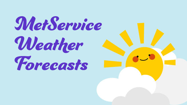 A smiling sun next to the words &quot;MetService weather forecasts&quot;